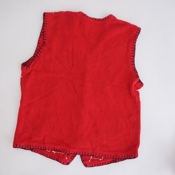 Vintage Victoria Jones Red Cotton Vest Snowmen Holiday Festive Cabincore XL - Picture 9 of 9